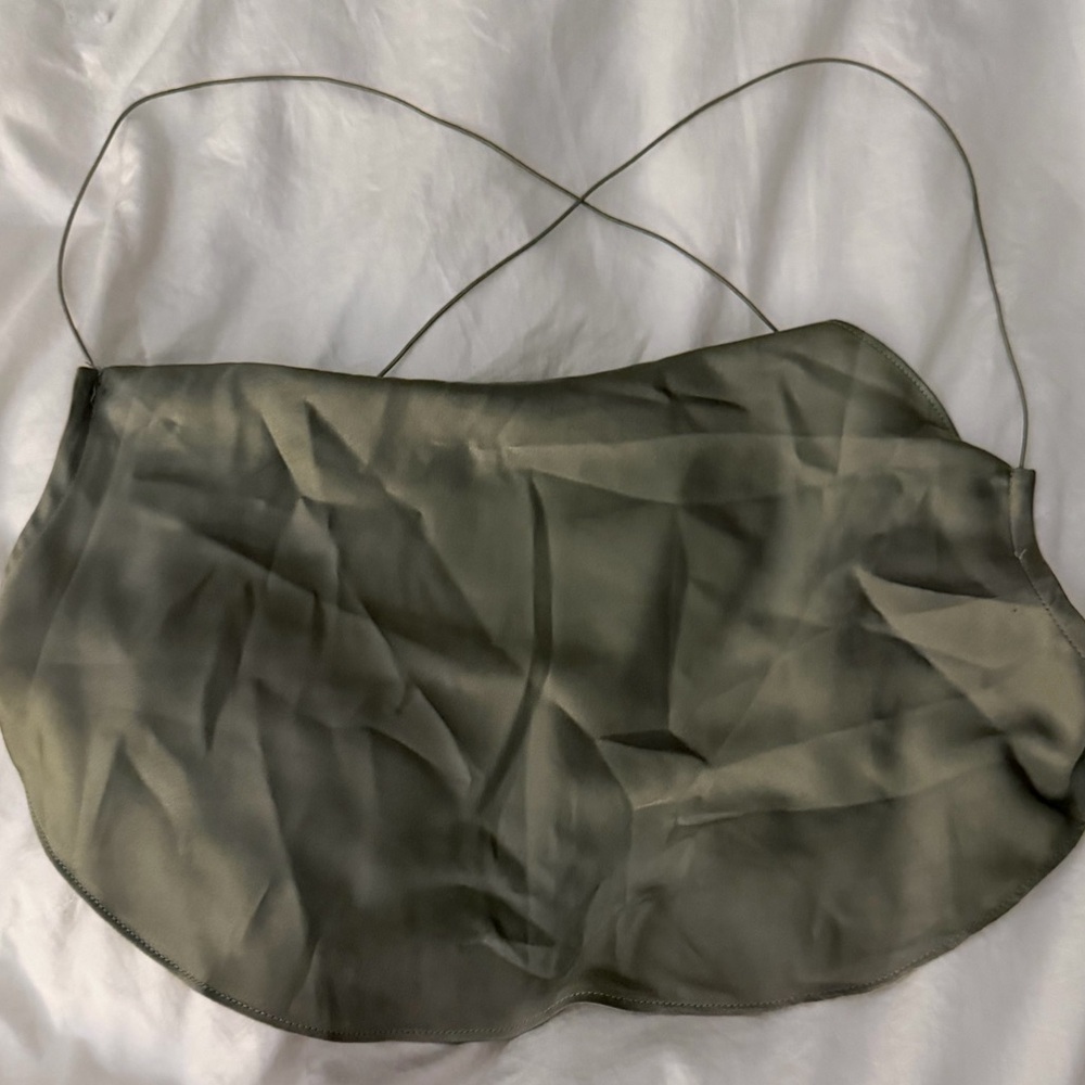 Et Clet Handkerchief Top in Sage Green Silk Scarf Top Open Back Crop Size Small - Picture 4 of 9